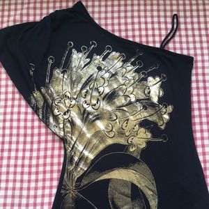 Wet Seal Black + Gold Off Shoulder Top Size Med